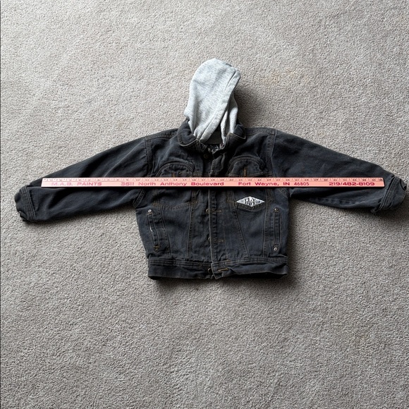 Tomorrow’s Generation FLY BOY size 10 Kids Black Denim Jacket with gray Hood - Picture 9 of 10